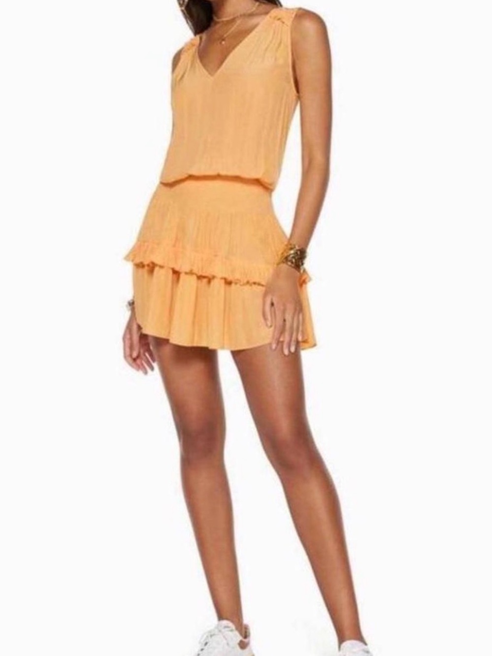 Ramy Brook Peach Tiered V-Neck Mini Dress